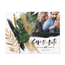 Modern tropisk abstrakt målad bröllopsfoto