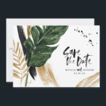 Modern tropisk abstrakt målad bröllopsfoto spara datumet<br><div class="desc">Modern tropisk abstrakt målad bröllopsfoto spara datum-kort. Del av en modern bröllopssamling.</div>