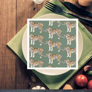 Modern Tropisk Akvarell Tigers Vildt Mönster Pappersservett