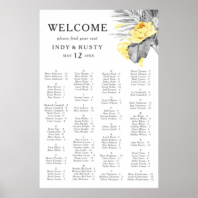 Modern tropisk alfabetisk sittning poster (Framsidan)