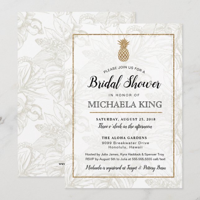 Modern tropisk ananas Inbjudningskort för möhippan (Fram/baksida)