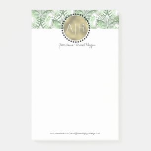 Modern Tropisk Blad Simulerad Folie Monogram Post-it Block