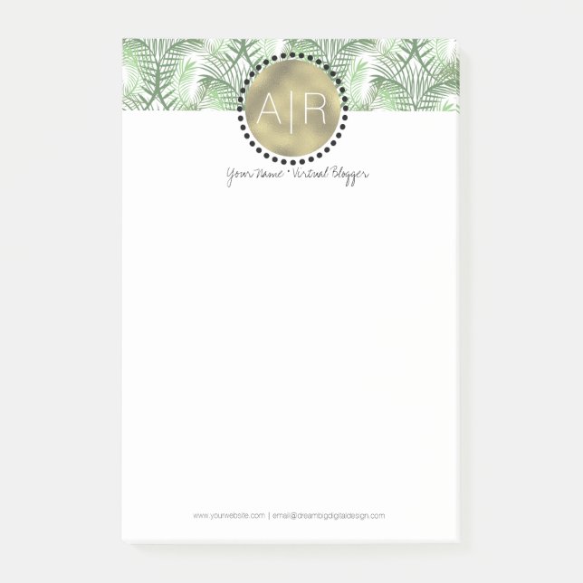 Modern Tropisk Blad Simulerad Folie Monogram Post-it Block (Framsida)