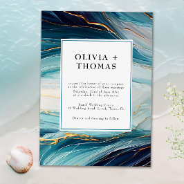 Modern tropisk bliss Guld Bläck Ocean Wave Bröllop Inbjudningar