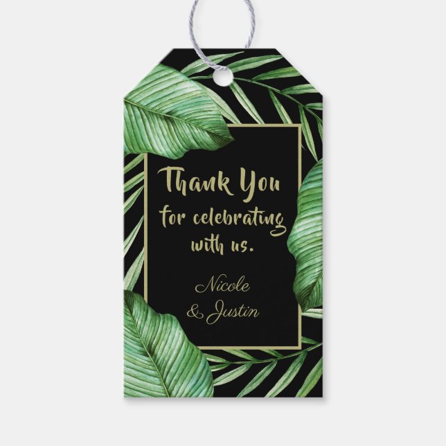 Modern tropisk blomma Bröllop Tack Presentetikett (Framsidan)