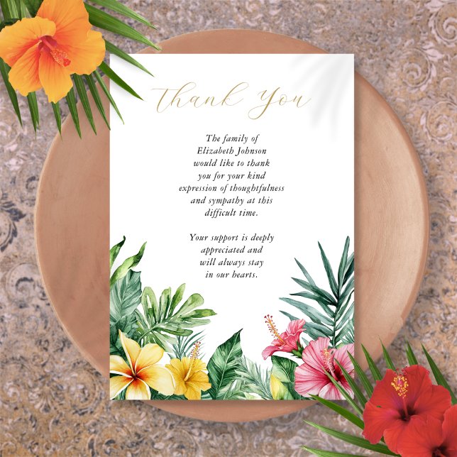 Modern Tropisk Blommig Firande Av Livet Begravning Tack Kort (Modern Tropical Floral Celebration Of Life Funeral Thank You Card)