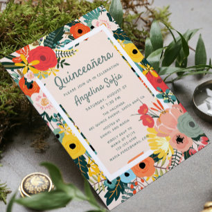 Modern tropisk Blommigt Quinceañera Inbjudningar