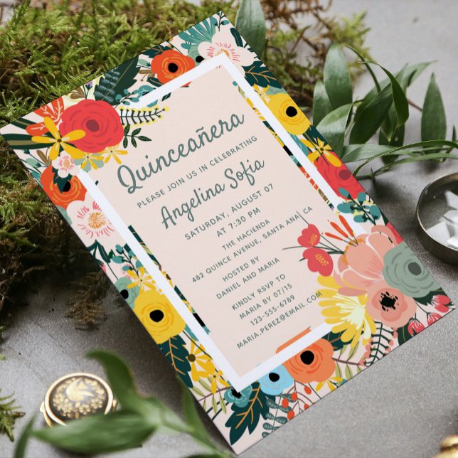Modern tropisk Blommigt | Quinceañera Inbjudningar (Skapare uppladdad)