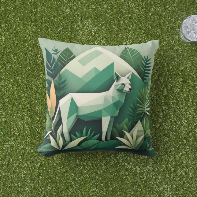 Modern tropisk djurfyllning - låg-poly Geometric Kudde (Gräs)