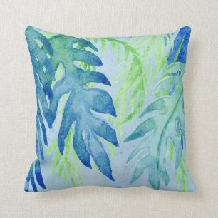 Modern tropisk färglös Löv Ocean Blue Kudde