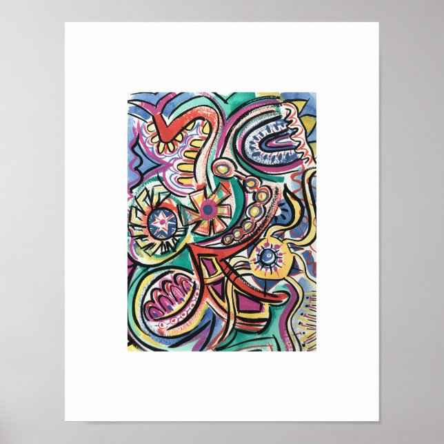 Modern Tropisk - Handmålad Abstrakt Konst Poster (Framsidan)