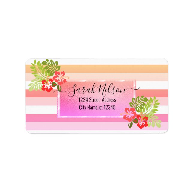 Modern tropisk, Hibiscus-etikett Adressetikett (Framsidan)