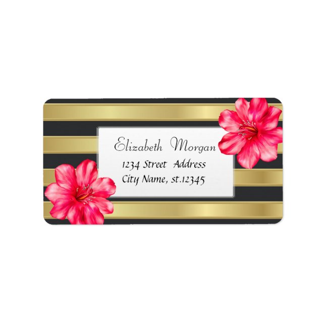 Modern tropisk, Hibiscus Guld Rand Adressetikett (Framsidan)