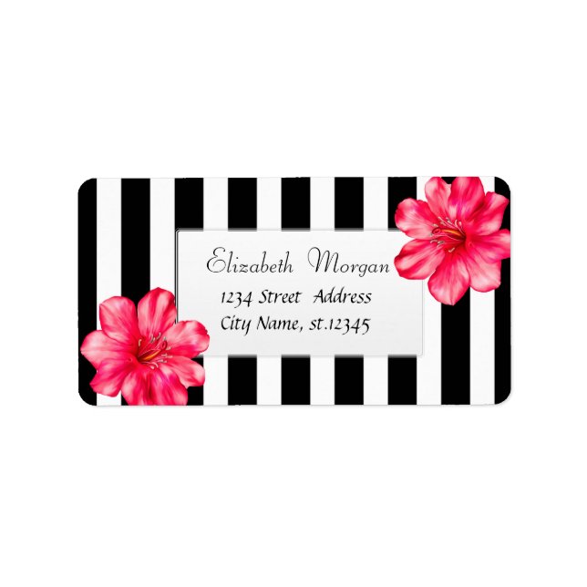 Modern tropisk, Hibiskus Black Rand Adressetikett (Framsidan)