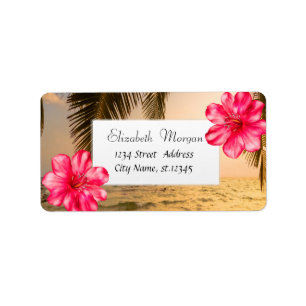 Modern Tropisk Hibiskus Strand Palmera Adressetikett