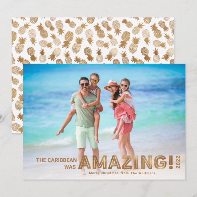 Modern tropisk jul för fotoutställningen i Guld un Julkort (Fram/baksida)