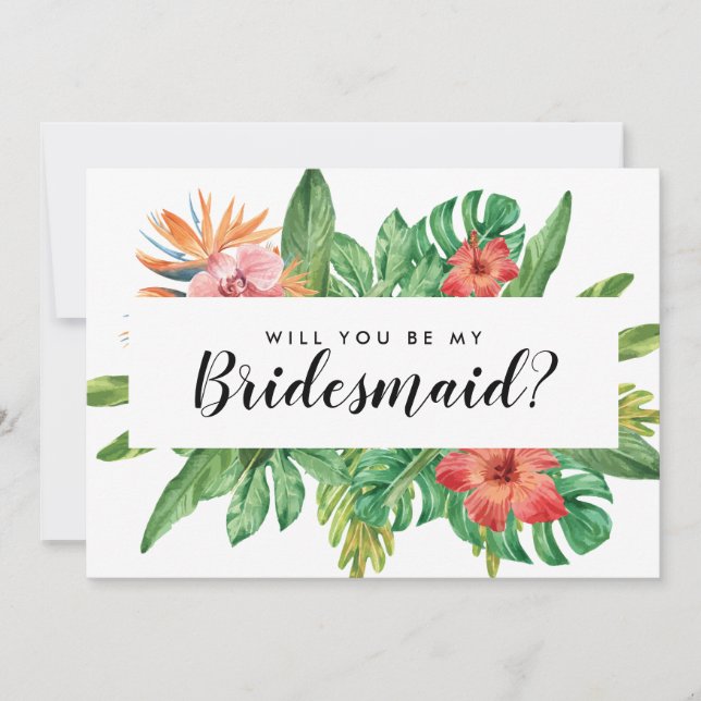 Modern tropisk kommer du att bli min Bridesmaid Br Inbjudningar (Framsida)