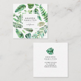Modern tropisk monstera Vattenfärgad Blommigt Fyrkantigt Visitkort