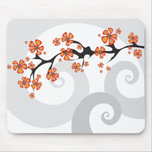 Modern tropisk orange blommafusion och virvlar musmatta