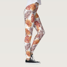 Modern tropisk Orange Handflatan Träd Löv Sommarko Leggings