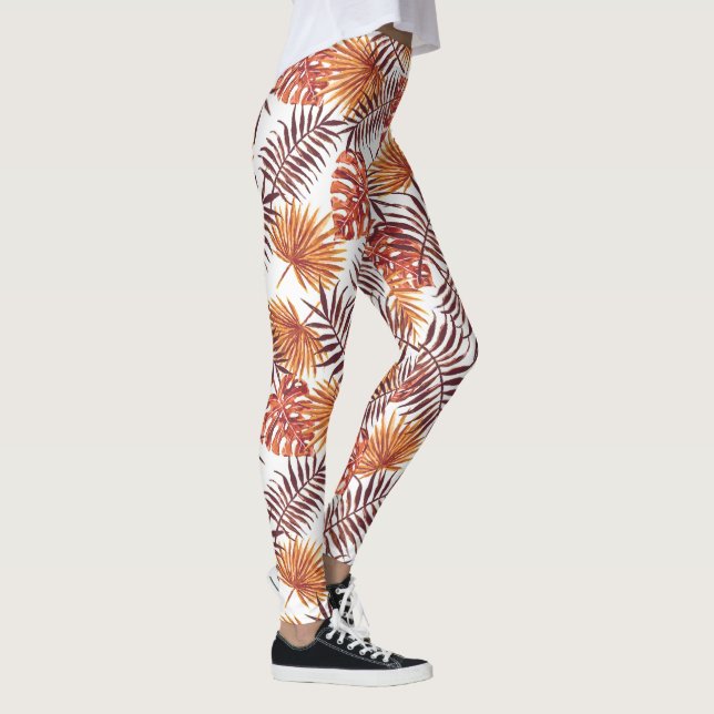 Modern tropisk Orange Handflatan Träd Löv Sommarko Leggings (Höger)