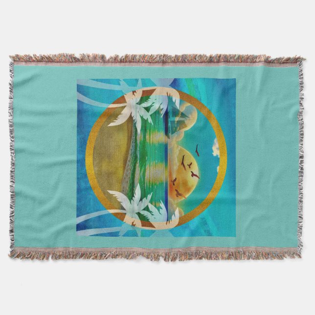 Modern tropisk persiko-Träd-solnedgång i Handflata Filt (Framsidan)