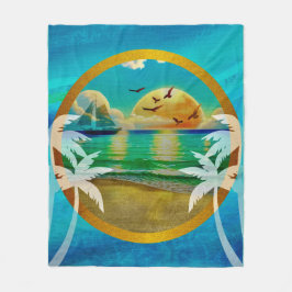 Modern tropisk persiko-Träd-solnedgång i Handflata Fleecefilt