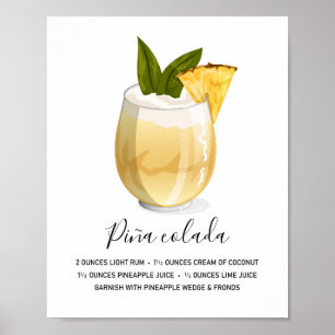 Modern tropisk Piña Colada receptillustration Poster