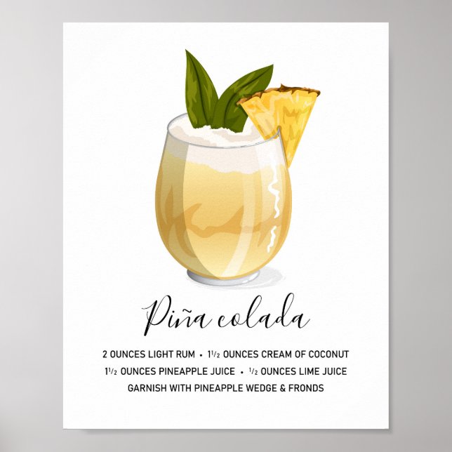 Modern tropisk Piña Colada receptillustration Poster (Framsidan)
