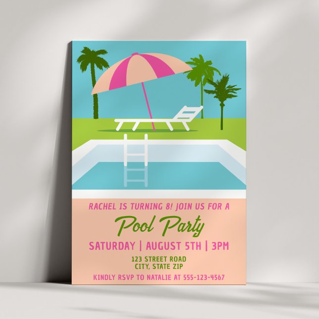 Modern Tropisk Poolparty Sommar Flickors Födelseda Inbjudningar (Skapare uppladdad)