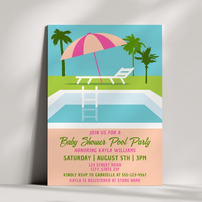 Modern Tropisk Poolparty Sommar Palmer Inbjudningar (Skapare uppladdad)