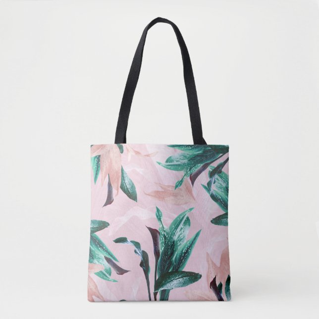 Modern Tropisk Rosa Grön Blommig Tygkasse (Framsida)