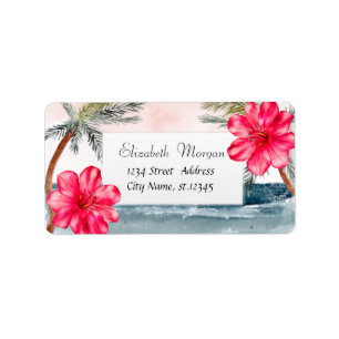 Modern tropisk strand,Handflatan,Hibiscus Adressetikett