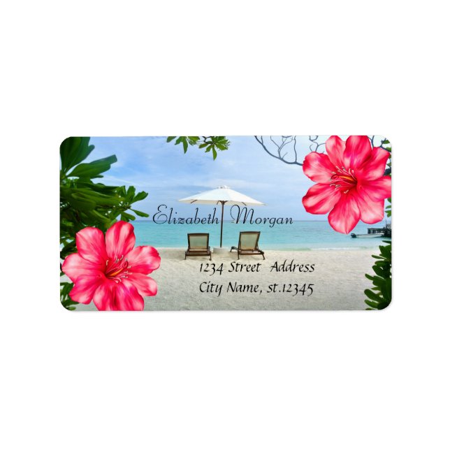 Modern tropisk strand, ordförande, Hibiscus Adressetikett (Framsidan)