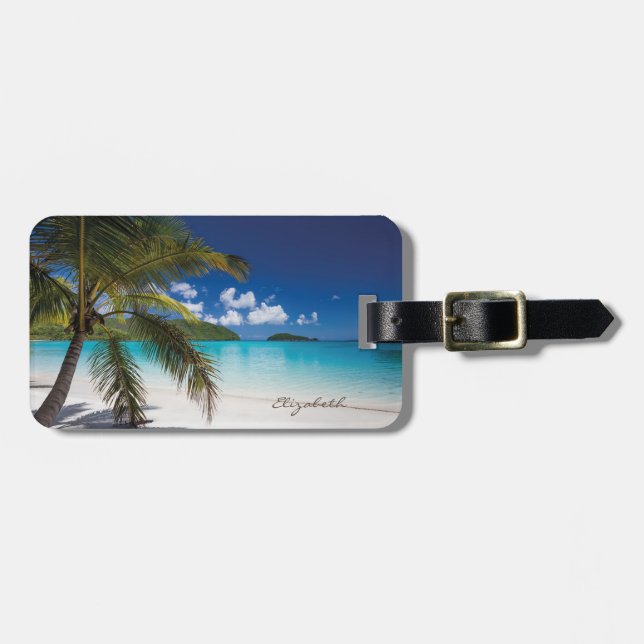 Modern tropisk strand, palm, sand bagagebricka (Horisontell Framsida)