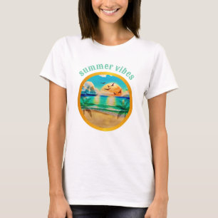 Modern Tropisk Strand Palmträd Solnedgång Semester T Shirt