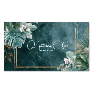 Modern Tropisk Teal Marmor & Guld Glitter Magnetiska Visitkort
