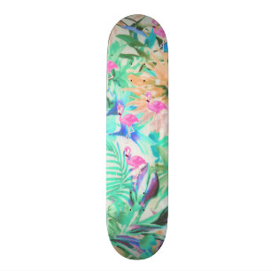 Modern tropisk teal rosa blomsterflamingo mini skateboard bräda 18,5 cm