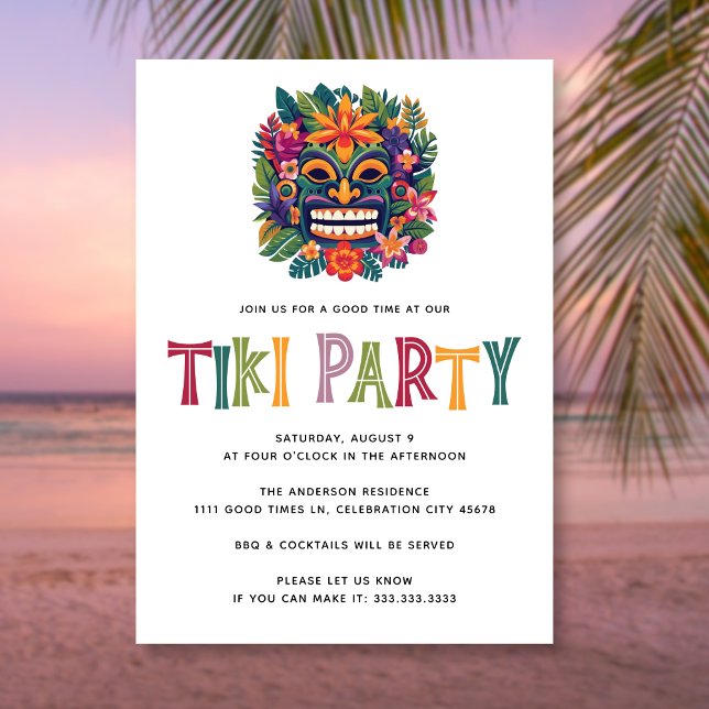 Modern Tropisk Tiki Luau Cocktailfest Sommar Inbjudningar (Skapare uppladdad)