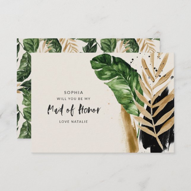 Modern tropiska abstrakt målad maid of honor OSA kort (Fram/baksida)