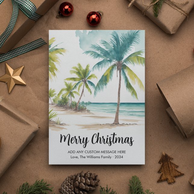 Modern Tropiska Beach Handflatan Träd jul Julkort (Modern Tropical Beach Palm Trees Christmas Holiday Card
)