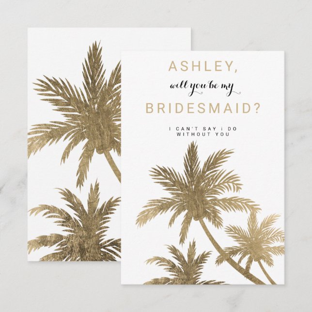 Modern tropiska Bridesmaid guld handflatan Inbjudningar (Fram/baksida)