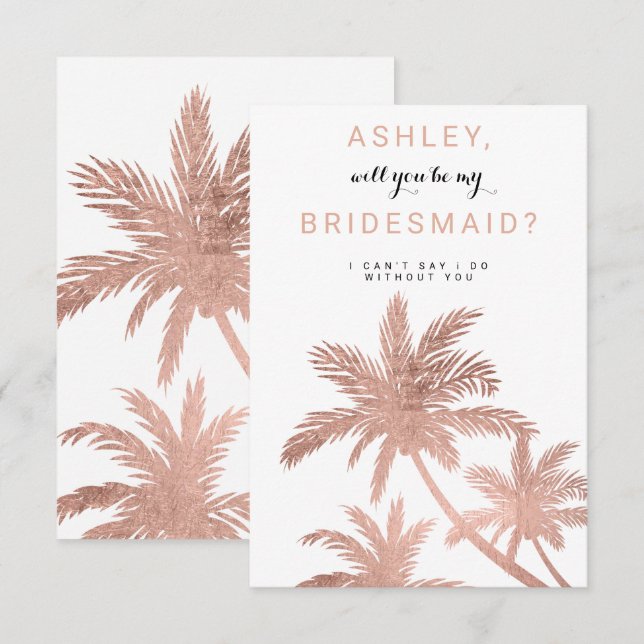 Modern tropiska Bridesmaid ro guld handflatan Inbjudningar (Fram/baksida)