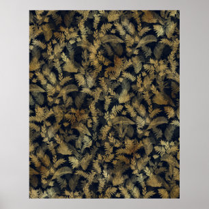 Modern Tropiska Guld-blomman Blue Mönster Poster
