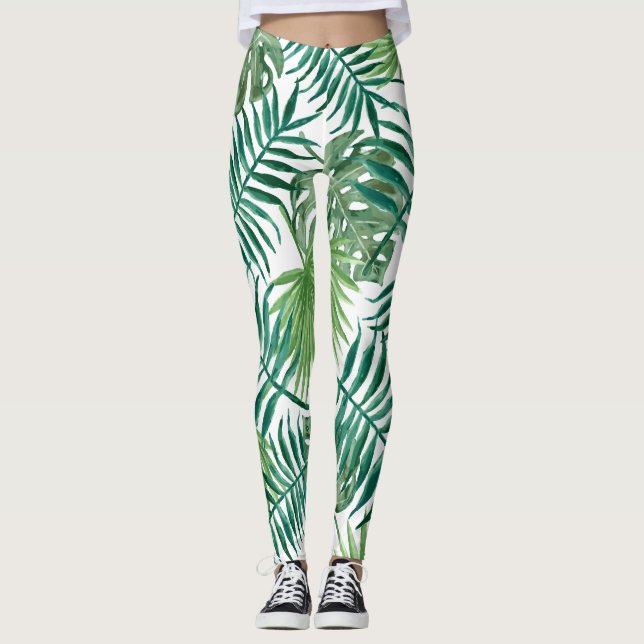Modern tropiska handflatan träd löv leggings (Framsida)