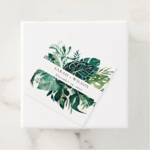Modern Tropiska Monstera-Grönten Foliage Bröllop Gåvor Etiketter