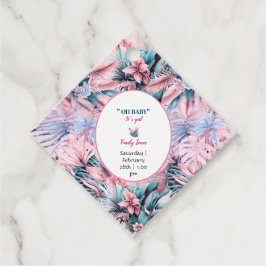 Modern tropiska pastellskal rosa blå åskdusch gåvor etiketter