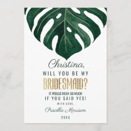 Modern Tropiska Swiss Cheese Löv Guld Bridesmaid Inbjudningar