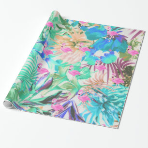 Modern tropiska teal rosa blommigt flamingo presentpapper