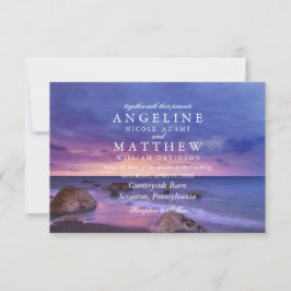 Modern Tropiskt Beach Sand Sunset Sea Bröllop Card Inbjudningar